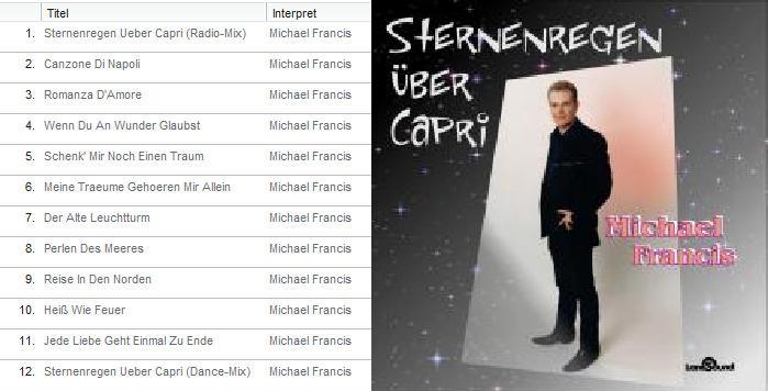 Michael Francis 2011 - Sternenregen ber Capri - Michael Francis - Sternenregen ber Capri - 2011 - Tracklist.jpg